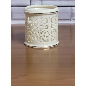 Lenox Pierced Filigree Porcelain Votive Holder Cream Gold Trim